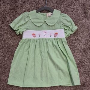 Green Kids Dress with Embroidered Detail